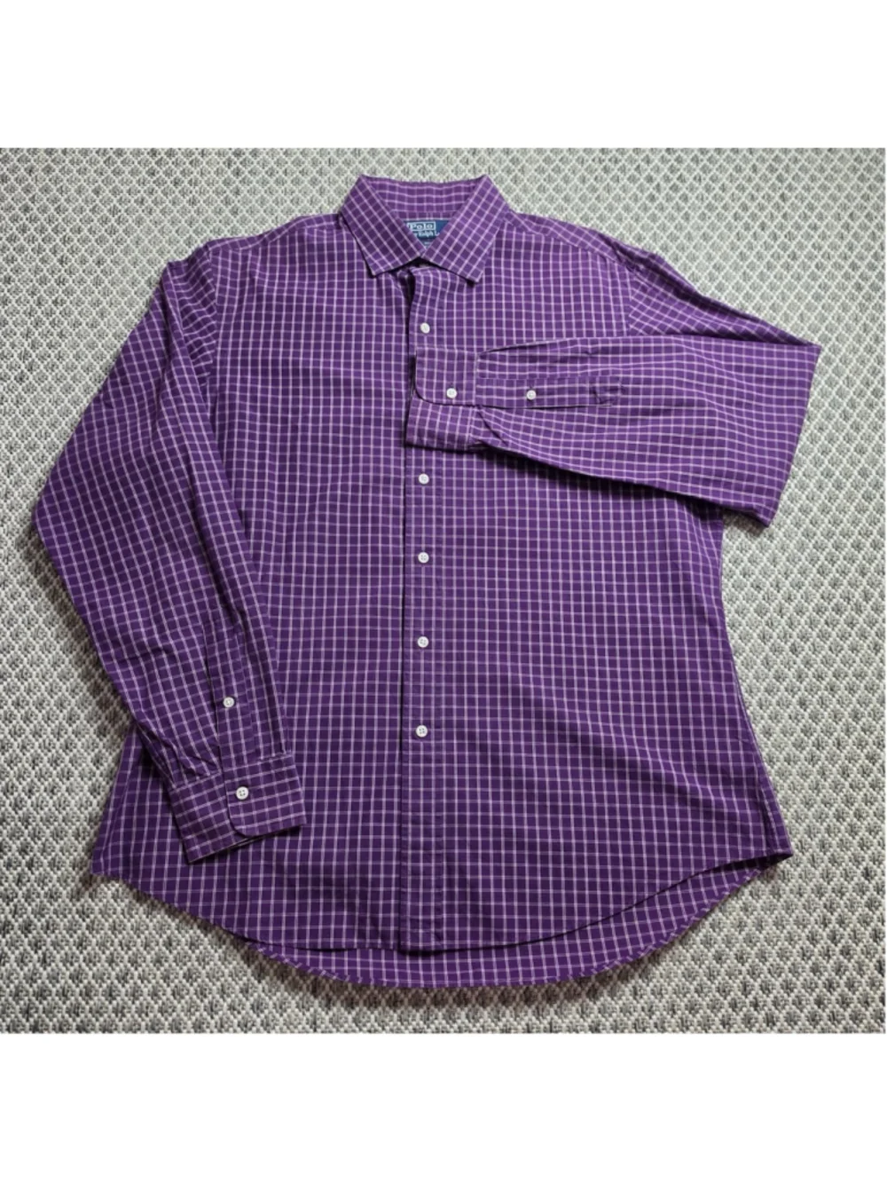 Polo Ralph Lauren Regent Custom Fit Purple Check Dress Shirt Mens 17 XL